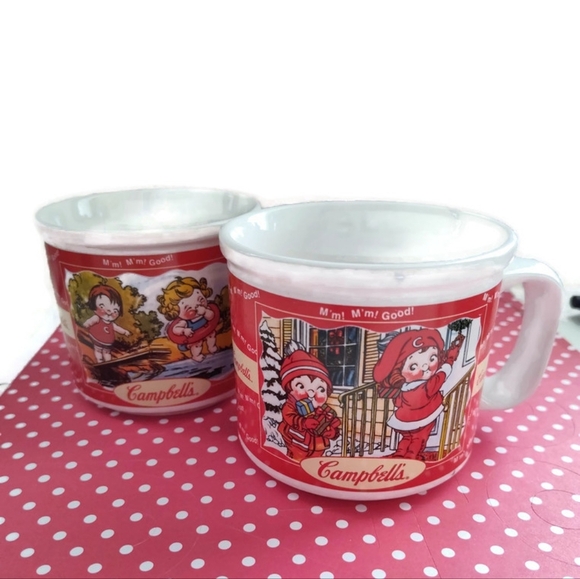 Vintage Adorable Campbell's Soup Mugs Red For Two!! - Picture 3 of 4